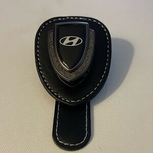 Hyundai Sunglass Holder for Car with Logo Black PU Leather NWT